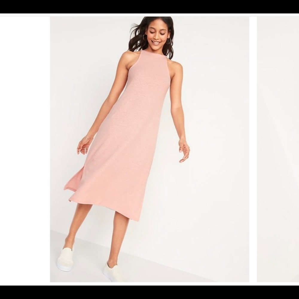 NWT Old Navy Sleeveless Rib-Knit Linen-Blend Midi Shift Dress for Women